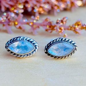 Rainbow Moonstone Sterling Silver Stud Earrings